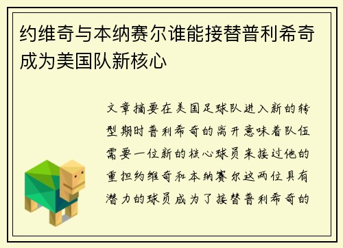 约维奇与本纳赛尔谁能接替普利希奇成为美国队新核心
