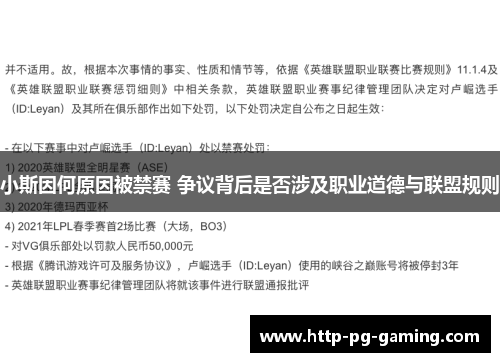 小斯因何原因被禁赛 争议背后是否涉及职业道德与联盟规则